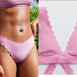 Aerie scallop pink waffle bikini set! M